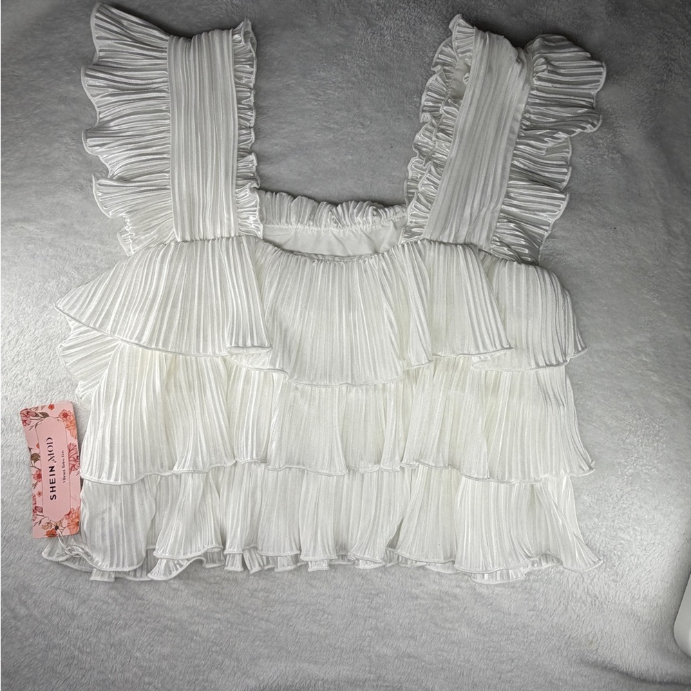 SHEIN White Layered Ruffle Blouse